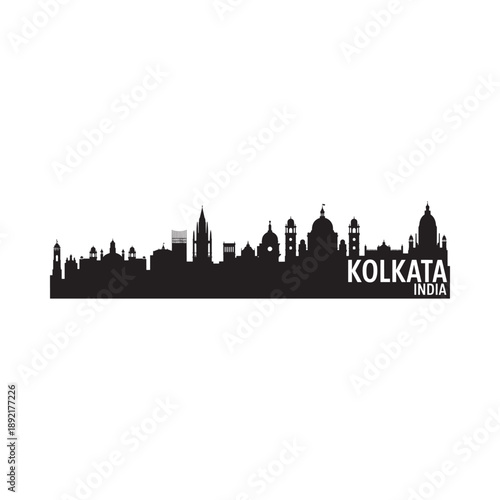 Black silhouette of kolkata skyline with the city name displayed below