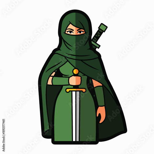 A green-clad female ninja with a sword