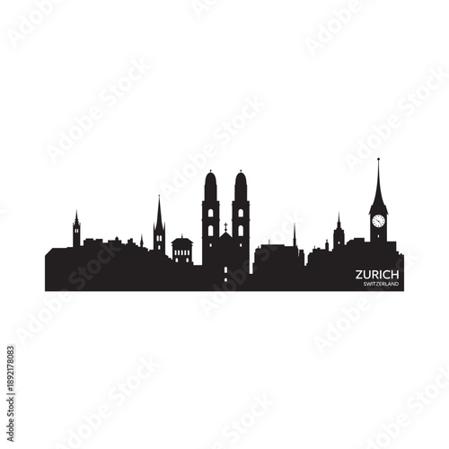 Zurich skyline silhouette against a plain white background illustration