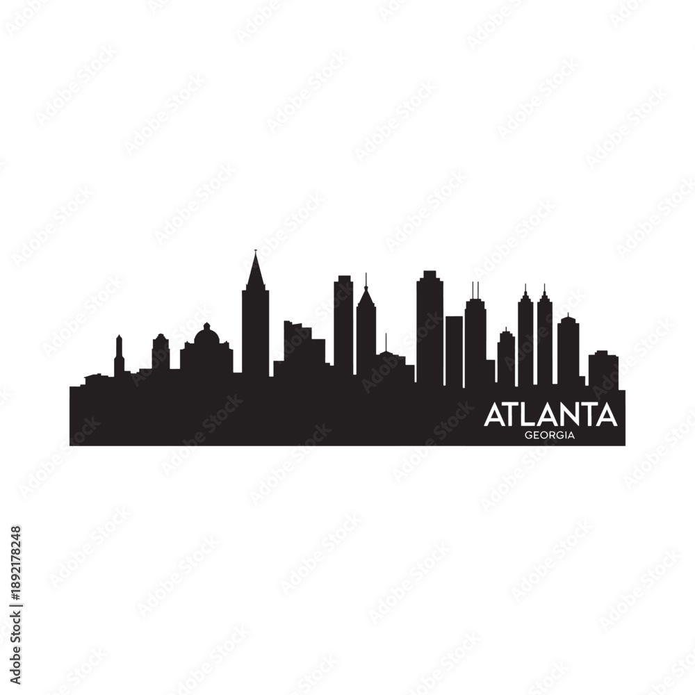 Fototapeta premium Atlanta skyline silhouette against a white background with city name text