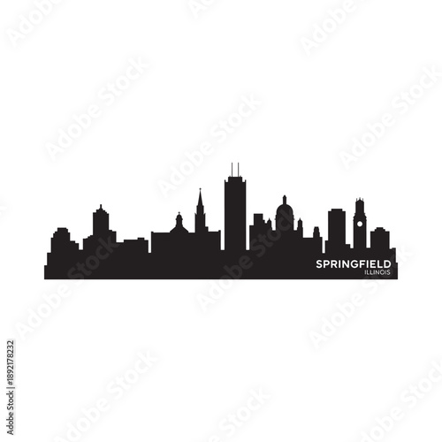Black silhouette of a cityscape featuring Springfield Illinois buildings