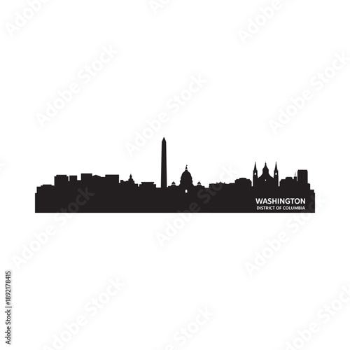 Washington dc skyline silhouette with prominent monuments and city buildings