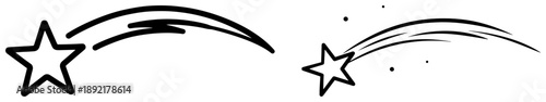 Hand drawn shooting star and comet illustrations with motion trails for celestial themed designs