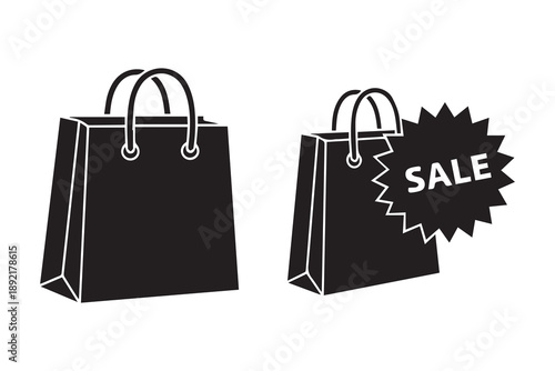 Black shopping bag with sale tag on a white background
