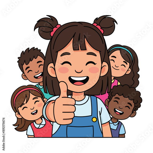 A smiling girl with four friends
