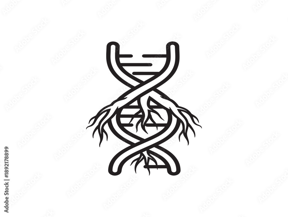 Obraz premium Dna helix with roots vector illustration