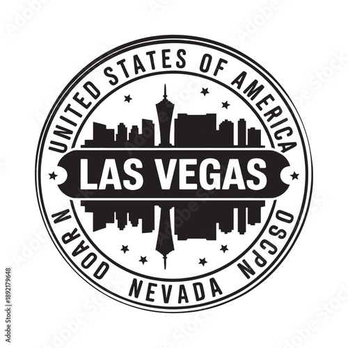 Vintage stamp design featuring the las vegas skyline and united states text