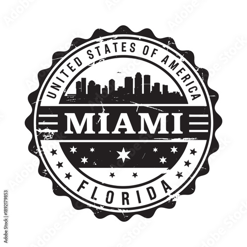 Vintage style stamp featuring miami skyline and united states text