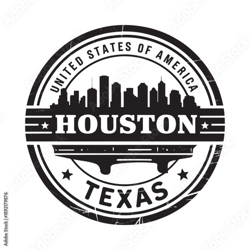 Vintage style stamp showcasing the city skyline of Houston Texas