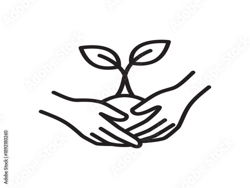 Hands holding a sprout icon