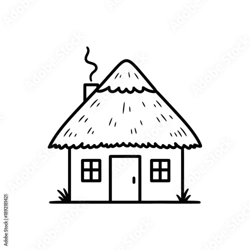 Simple thatched roof cottage drawing
