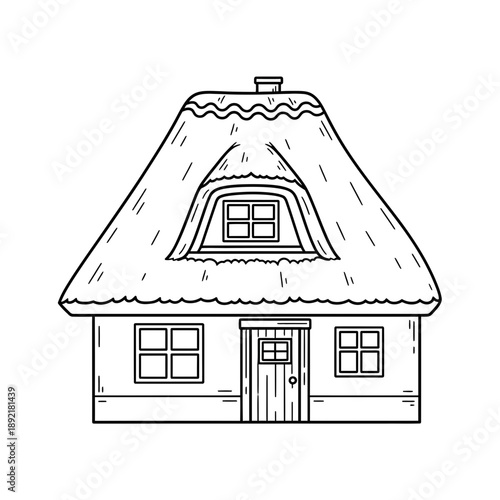 Simple thatched roof house illustration