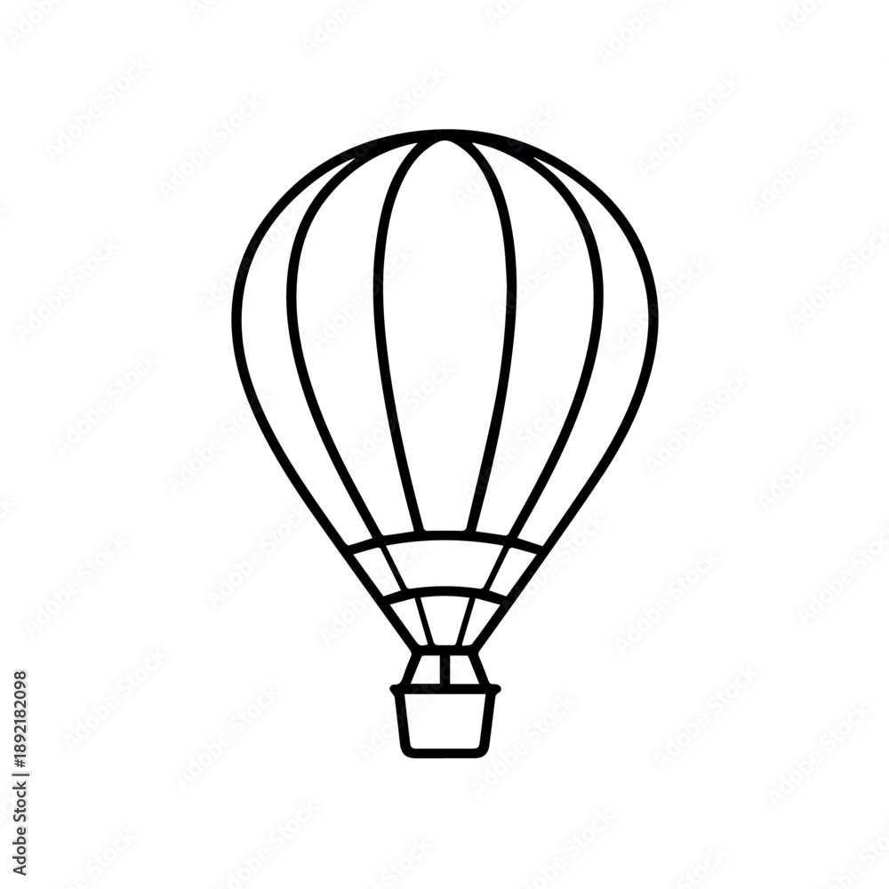 Obraz premium Vector An elegant outline illustration of a classic hot air balloon with a passenger basket, soaring gracefully, symbolizing adventure, freedom, and peaceful journeys.