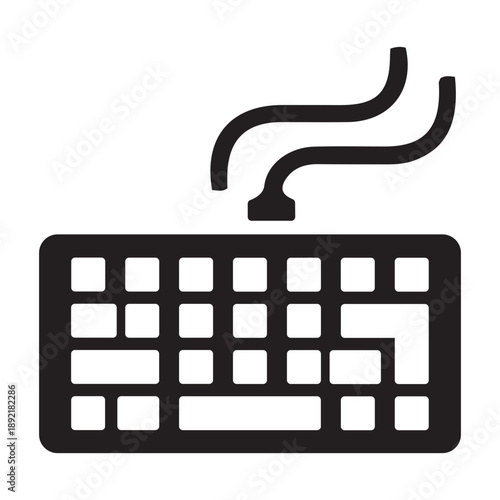 Computer keyboard icon with a cable, representing input devices and digital communication for technology and business contexts