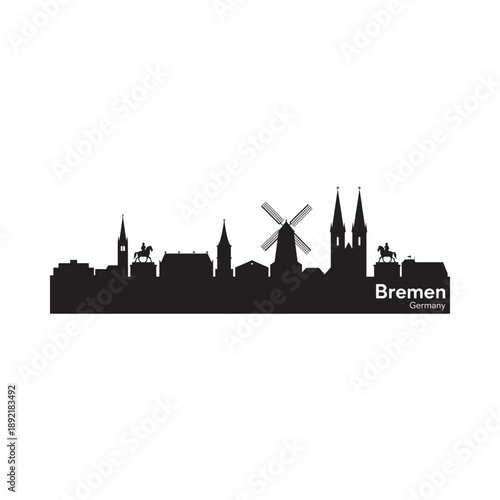 Bremen skyline silhouette featuring a windmill and the town hall