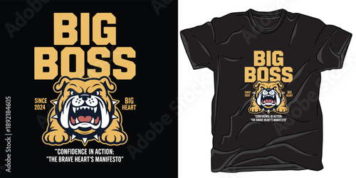 T shirt design with bulldog and big boss text on black