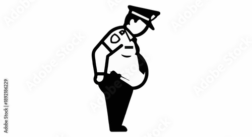 Obese Police Officer Silhouette Standing Uniformed Law Enforcement.