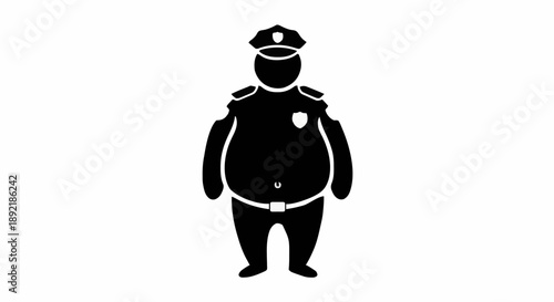 Obese Police Officer Silhouette Icon.