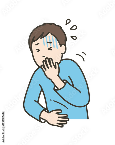 ノロウィルスなどに感染し腹痛や嘔吐の症状が出る男性