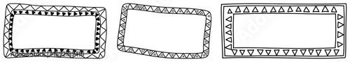 Set of hand drawn rectangular frames with geometric triangle patterns