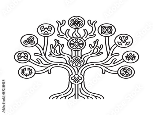 Intricate celtic tree of life with symbolic ornaments