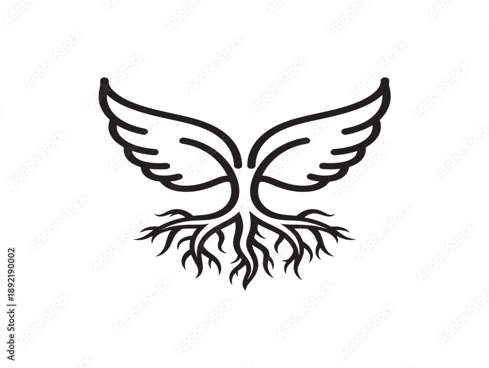 Fototapeta premium Minimalist butterfly with wings and roots