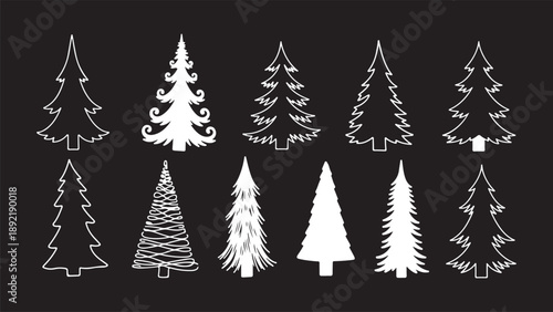 Forest tree silhouettes collection. Pine trees horizontal pattern panorama backgrounds. Vector illustration