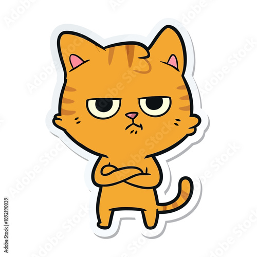 Angry orange cartoon cat with crossed arms and annoyed expression.