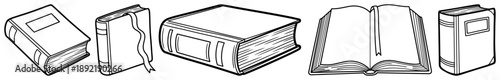 Collection of hand drawn book icons including open and closed books for educational design