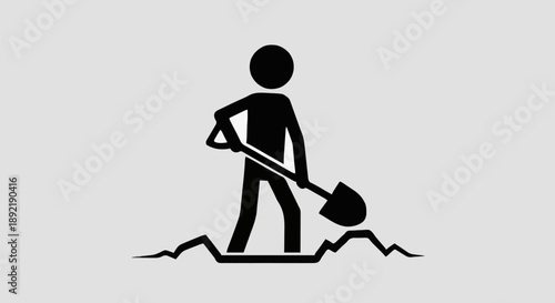 Person digging with shovel icon simple illustration.