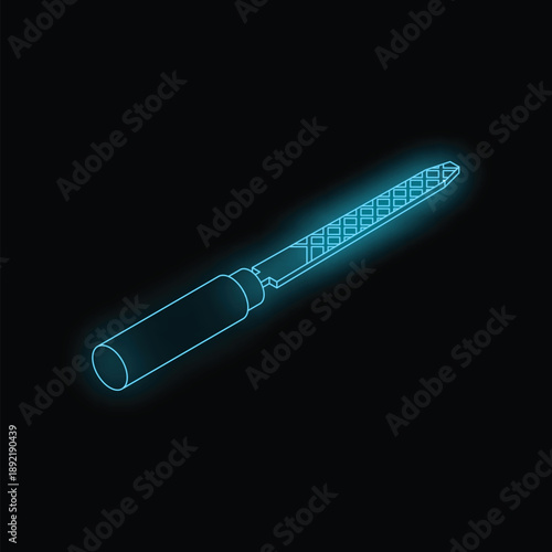 Neon glowing outline of a nail file on a black background