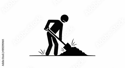 Person digging with shovel in dirt icon.