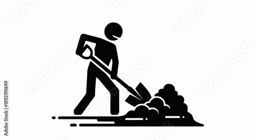 Person digging in dirt with shovel icon.