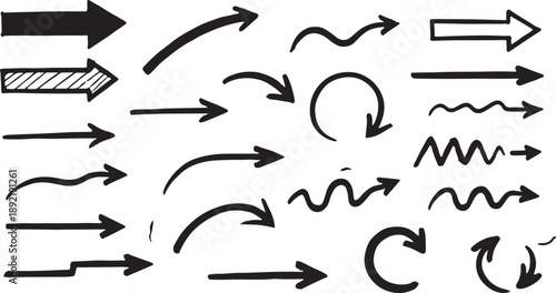 Elegant arrows set for business plan, presentation and education. Sign, Symbol, Hand drawn arrow collection