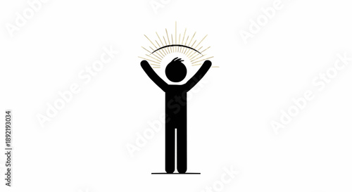 Person holding sun above head with rays.