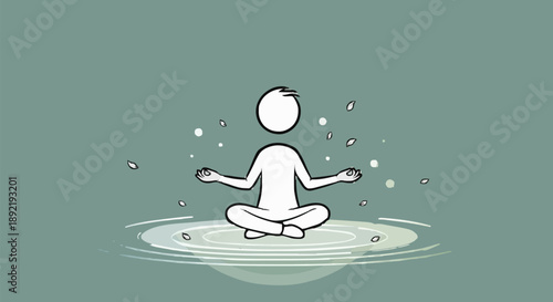 Person meditating in lotus pose surrounded by water ripples and bubbles.