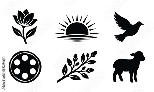 Set bundle passover silhouette, symbols of spring renewal and hope