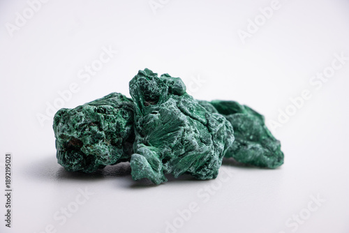 Natural Raw Green Malachite Mineral Specimen Isolated on White Background