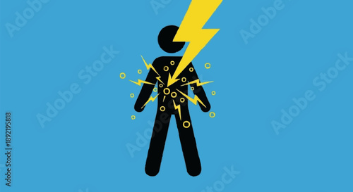 Person struck by lightning bolt with electrical sparks flying.
