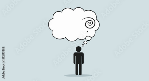 Person thinking with a thought bubble above head.