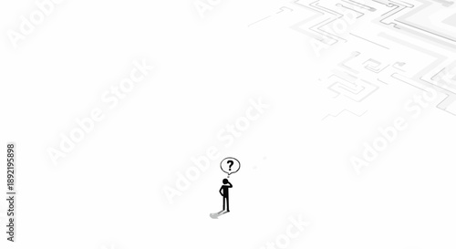 Person thinking with question mark above head.