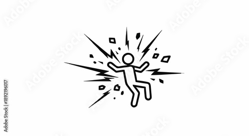 Person silhouette struck by lightning bolt explosion.