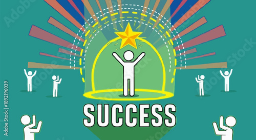 Person reaching for star above success word.