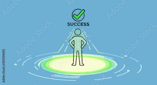 Person standing in spotlight achieving success symbol.