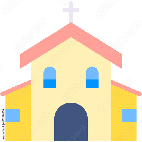 Christian Church Building and Religious Cross Vector Icon