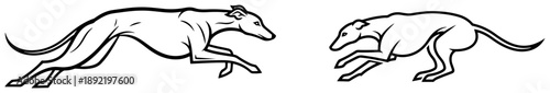 Running greyhound dogs in dynamic black and white line art style