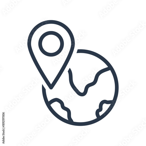 Global Location Pin Icon on World Map Outline