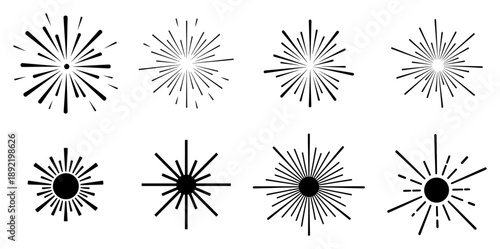 Collection of retro sunburst and starburst design elements