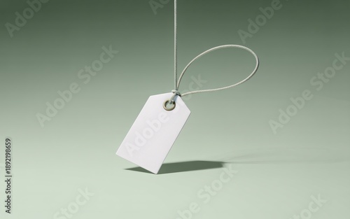 Wallpaper Mural Blank White Rectangular Tag Hanging by String on Light Green Background image photo Torontodigital.ca