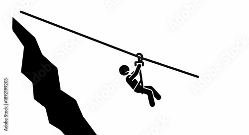 Person ziplining down a steep mountain slope adventure activity.